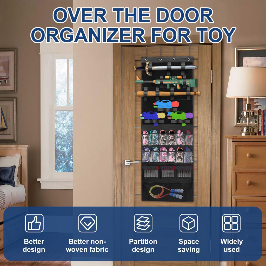Over the Door Organizer for Toy, Space Saving Toys Storage Hanger Bags with 16 Pockets and Slots for Kids Room Game Rooms
