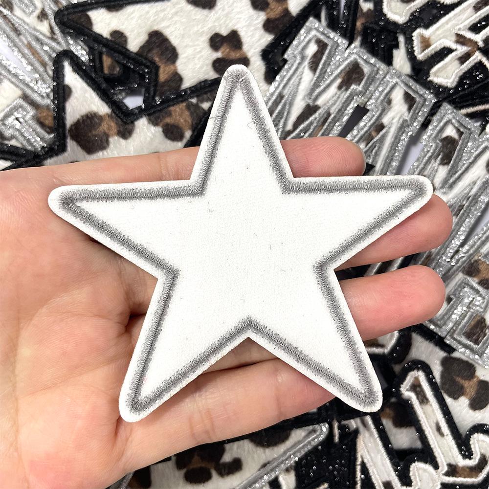 Leopard Print Star Plaid Glitter Embroidery Fabric Patch for DIY Hats and Bags