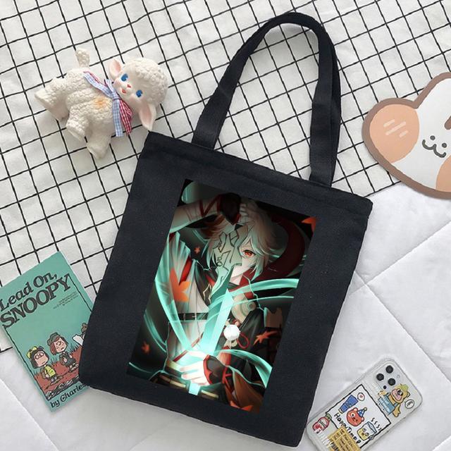 Женская сумка с героями мультфильмов Genshin Impact, сумка-шопер Y2K, повседневная модная женская сумка на плечо, японская холщовая сумка в стиле Харадзюку, большая вместительная сумка