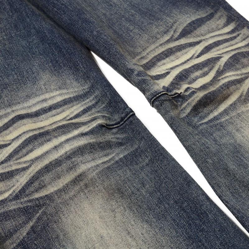 Distressed Slim Fit Flared Jeans Men Women Rivet Detail Washed Cotton Mid-Rise Streetwear Style