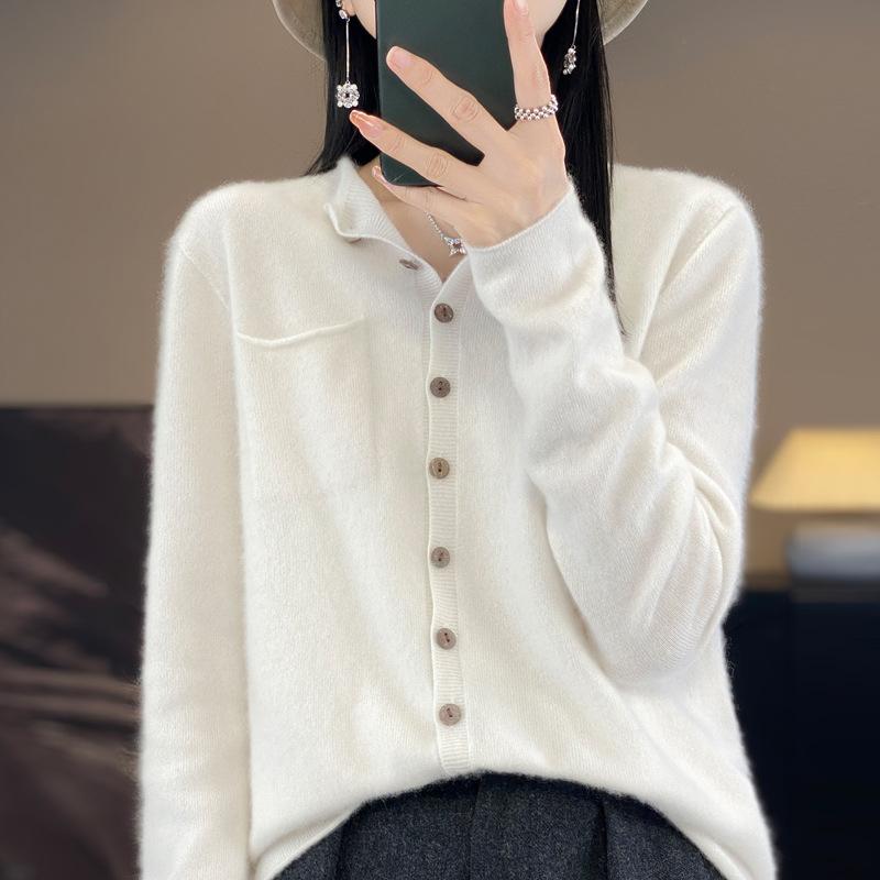 YYFS Женский кашемировый кардиган с круглым вырезом Qinghe Cashmere 30% Cashmere 70% Wool Зимний вязаный пуловер Осенний свитер Кашемировый свитер
