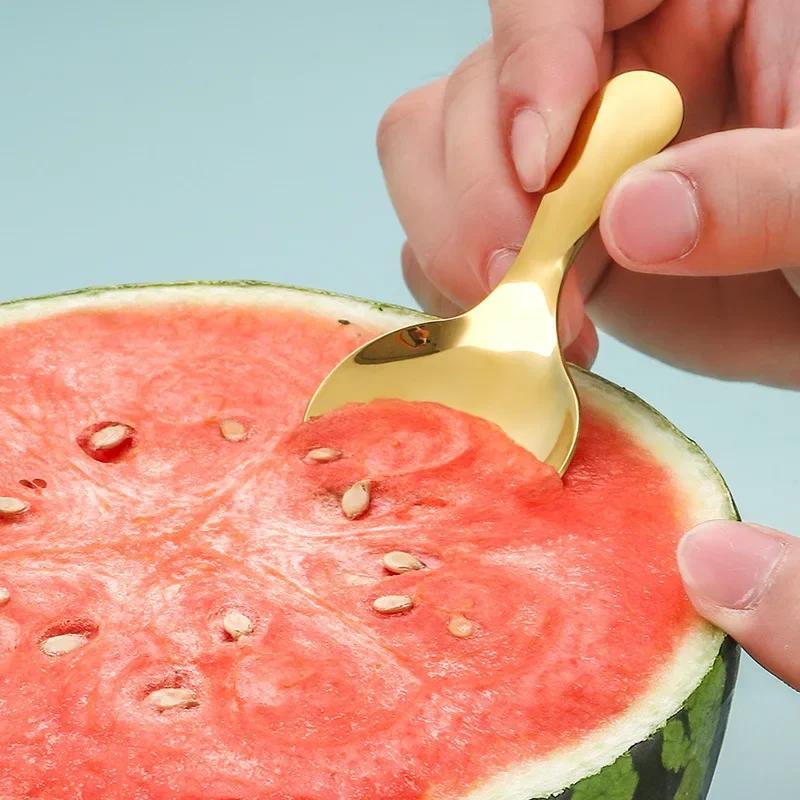 Мини-ложка из нержавеющей стали с короткой ручкой, серебристо-золотая, симпатичная круглая ложка для мороженого, десертная ложка, кухонная чайная ложка, столовые приборы