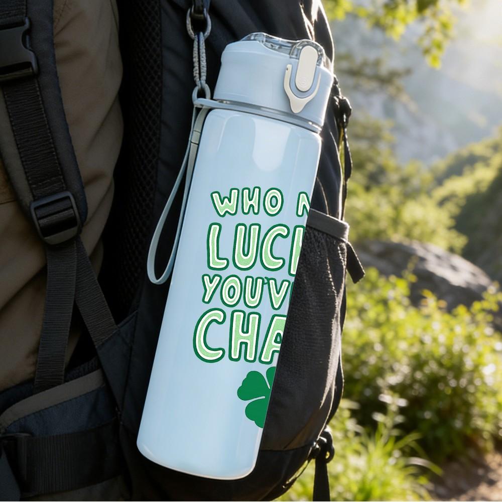1PC Luck Of The Irish Clover Quote 750ml Color Plastic Sports Water Bottle Leakproof Flip Straw Lid Suitable for Sports Office Home Use