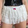 Women's Fashion Solid Color Pleated Sexy Lace Cake Stacked With Ruffle Edges Low Waist Shorts