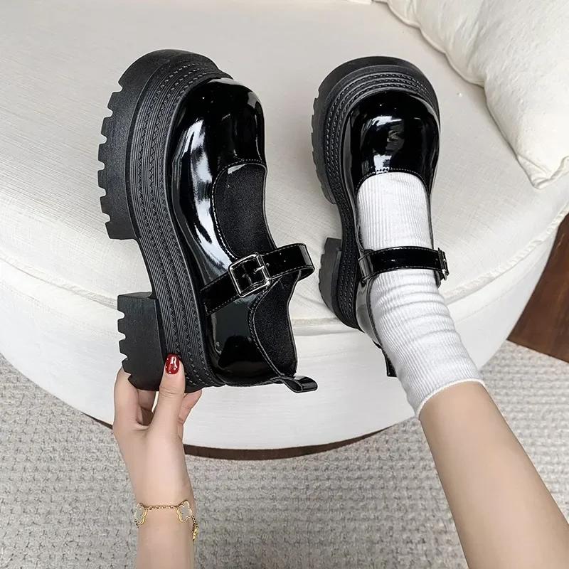 Элегантные женские туфли на каблуке 2025 Лето Женские Мэри Джейн Высокий каблук Ремешок с пряжкой Платформа Круглый носок Лодочки с мелким вырезом Повседневные туфли