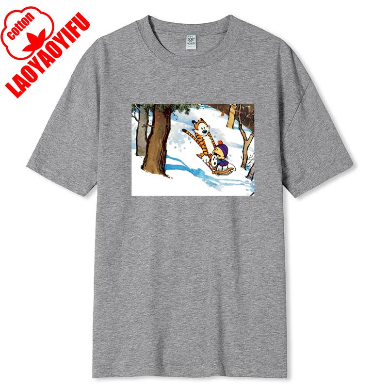 Vintage 90s Calvin Hobbes Tshirt Comic Strip Kawaii Friend Clothes Unisex Simple Casual Fashion Tees High Quality Cotton Tops