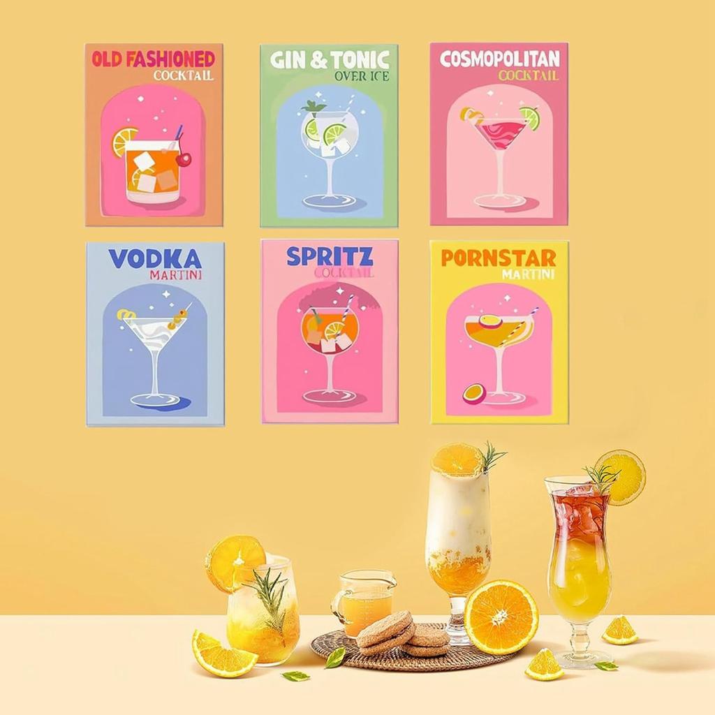 6 наборов для рисования ретро-коктейлей по номерам, наборы для рисования для начинающих на цветном холсте, простая винтажная краска по номерам на холсте
