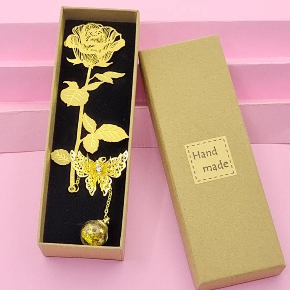 1 набор Металлическая закладка в классическом стиле с подарочной коробкой Золотая роза Закладки Держатель страницы книги