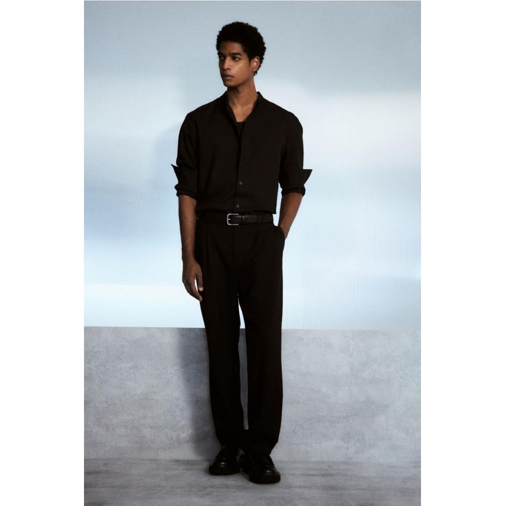 H M Regular Fit Stand Collar sHirt Black