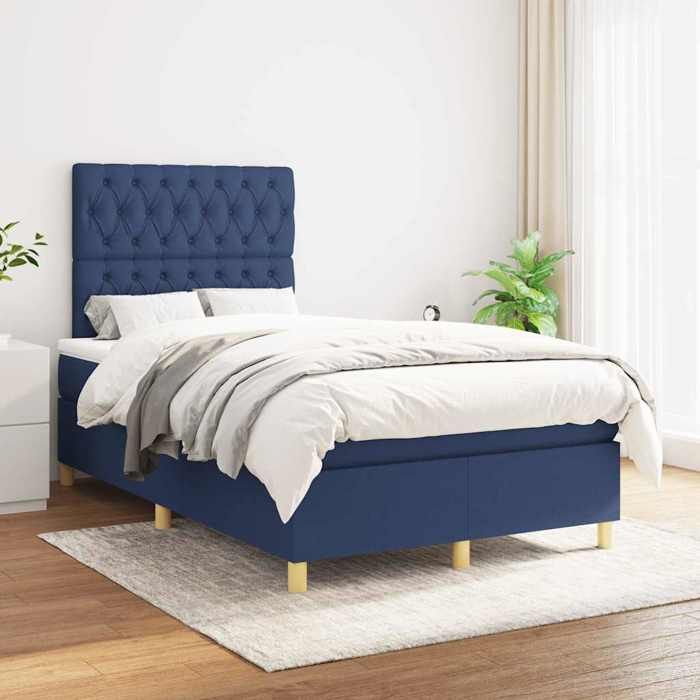 Cadre de lit avec matelas - Maison Exclusive - 120 x 190 cm - Tissu bleu - Tête de lit réglable