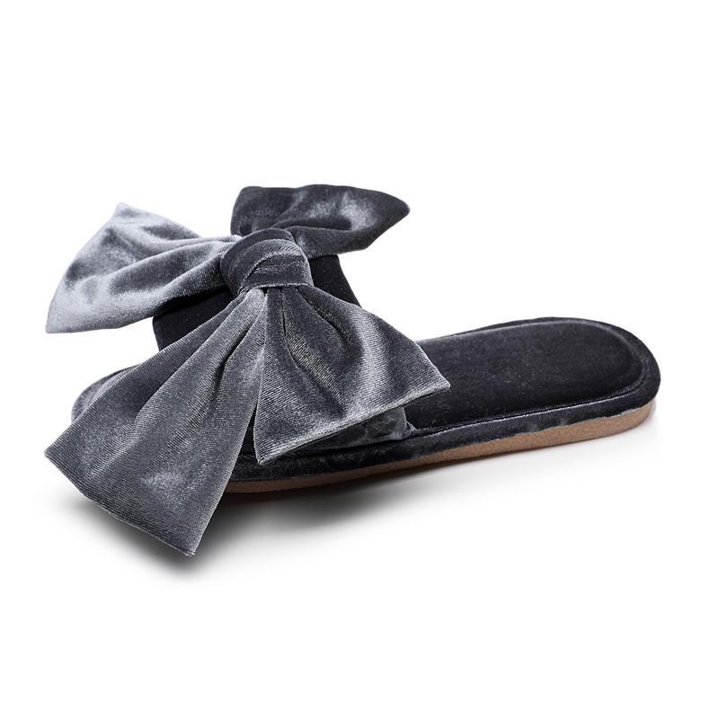 Корейские замшевые тапочки с бантом из золотистого бархата, нескользящие для дома и улицы, для женщин, Four Seasons  