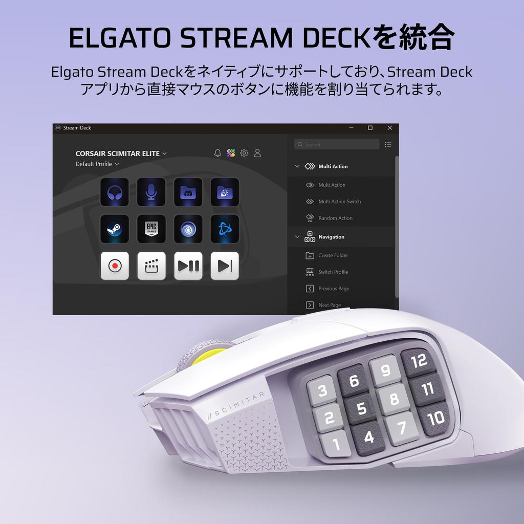 Беспроводная игровая мышь CORSAIR SCIMITAR ELITE WIRELESS SE с 16 программируемыми Идеально для MARKSMAN S 33K Elgato Virtual Stream Беспроводная Белые кнопки,