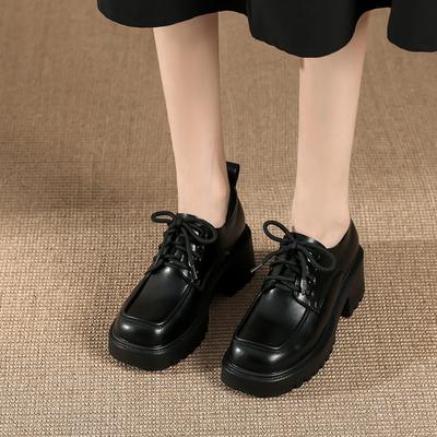 Lucky Shoes Женская обувь на шнуровке для увеличения размера с одной педалью Кожаные женские мягкие кожаные туфли с круглым носком на наклонном каблуке в британском стиле