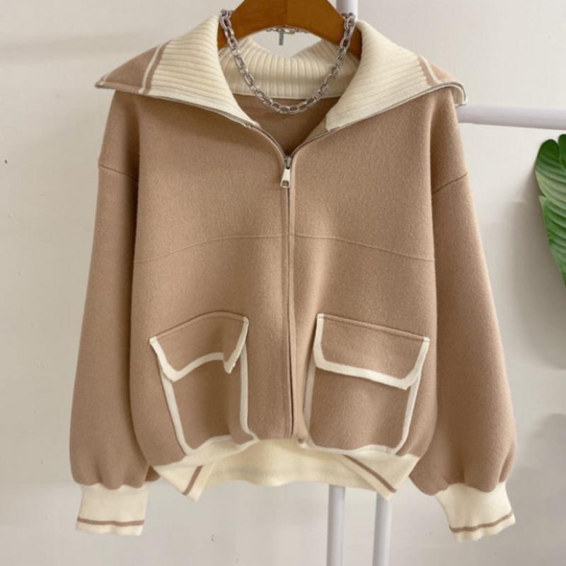 Honey J High Neck Collar Back Lettering Knit Zip Up  3 Color 