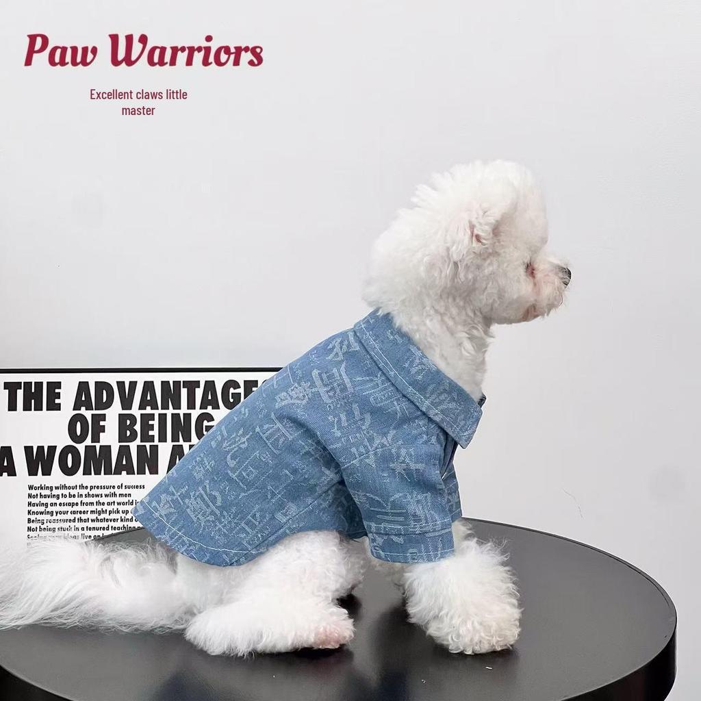 Blue Chinese-Style Dog Shirt with Family Names – Large Sizes for Schnauzer, Bichon, Teddy