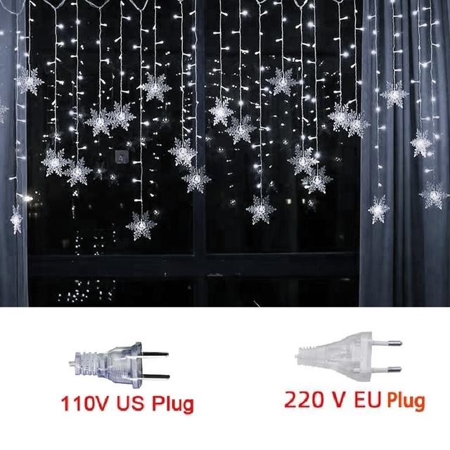 Christmas Snowflakes LED String Lights Flashing Fairy Curtain Lights Waterproof For Holiday Party Wedding Xmas Decoration