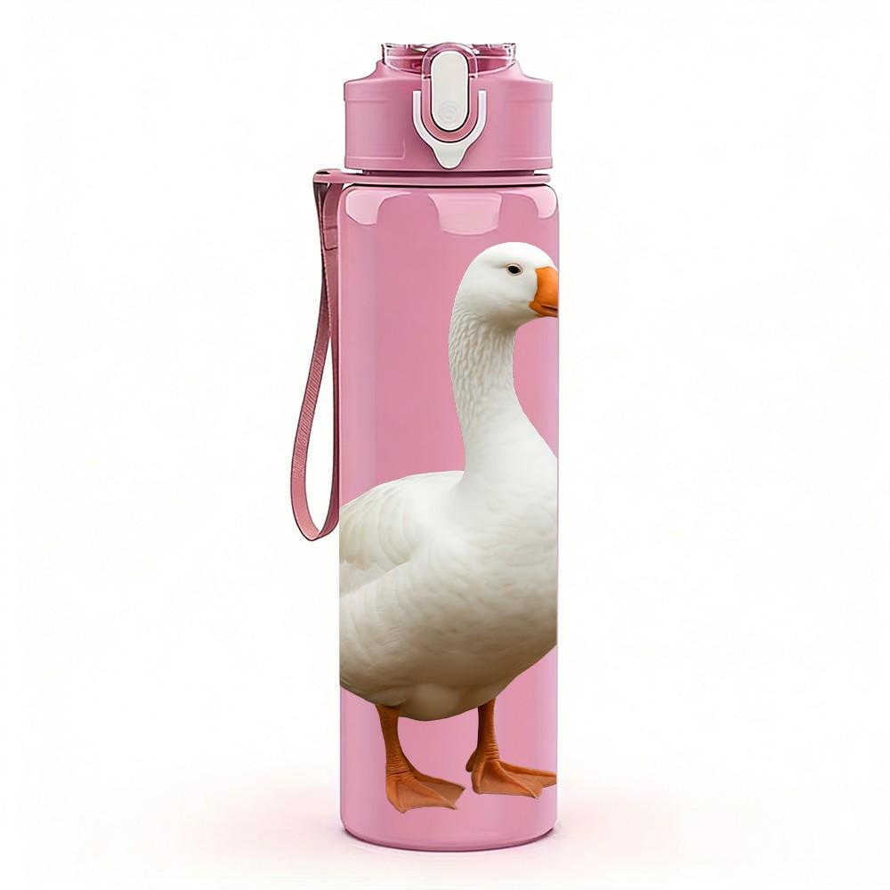 1PC White Duck Standing Farm Print 750ml Color Plastic Sports Water Bottle Leakproof Flip Straw Lid Suitable for Sports Office Home Use