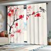 2 Pieces Elegant Plum Blossom Print Curtains, Polyester Fabric, Machine Washable, Suitable For Bedroom Living Room Decoration