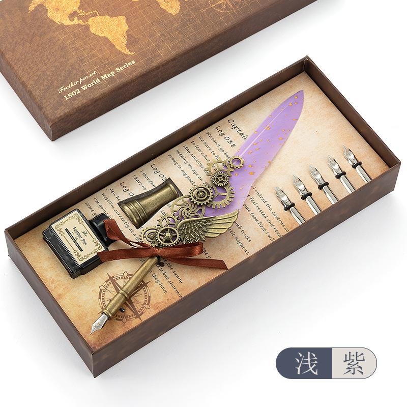 Retro Dip Pen British Student Dip Metal Fountain Pen Birthday Gift Set Machinery Feather Pen