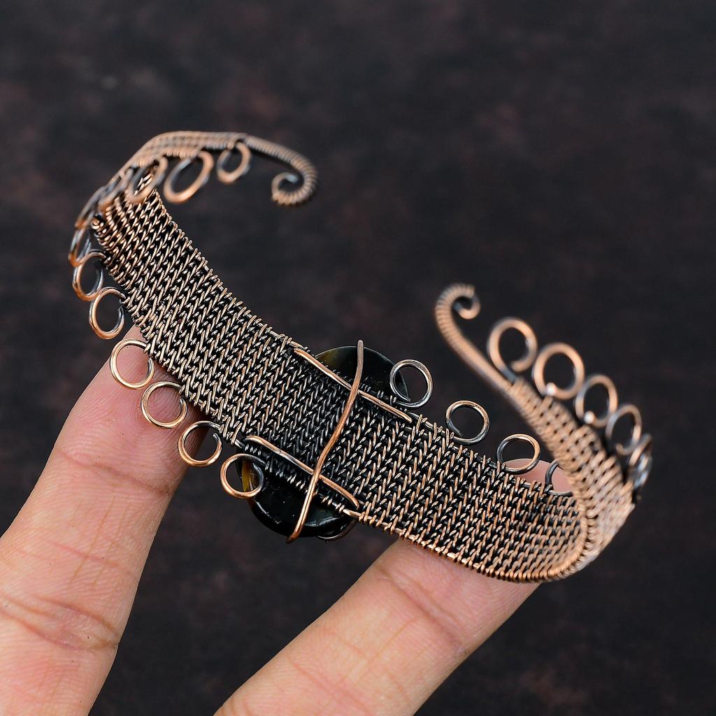 Браслет-манжета из неллита, обмотанный медной проволокой, с драгоценным камнем, регулируемый браслет-манжета, браслет-манжета ручной работы, украшение из медной проволоки с неллитом, подарок для жены