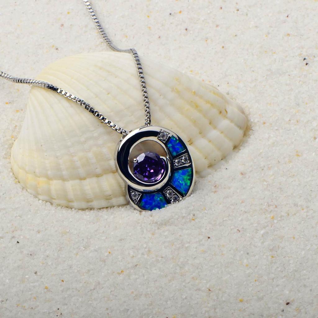 Blue Opal Inlay Vortex Pendant Necklace with Sweater Chain