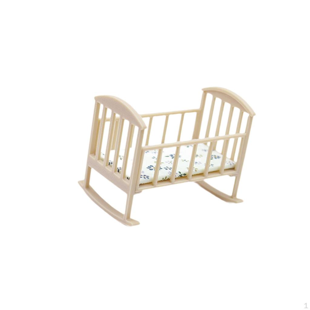 1:12 Miniature Crib Bed Accessories Modern Dolls House Furniture Toy Doll Cradle Ornaments Pretend