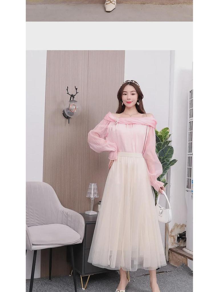 Юбка Fairy Mesh с высокой талией для женщин: Весенне-летняя трехслойная марля, средней длины, с широкими качелями