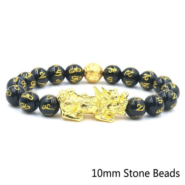 Natural Obsidian Six Character Beads Bracelet Lucky Feng Shui Pi Xiu Pi Yao Bracelet Men Wealthy Amulet Brecelets Women Jewelry