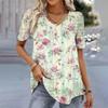 New Floral Print T-Shirt for Women Summer V-Neck Pullover Tops Female Oversized Short Sleeve Tees Fashion Basic Ladies Clothing