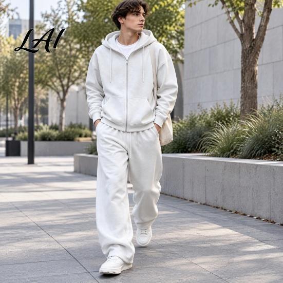 Two Piece Workout Set Men Tracksuit 2 Pieces Set Hoodie Coat Drawstring Sweatpants Active Fitness Outfits Outdoor Activities Outfit Solid