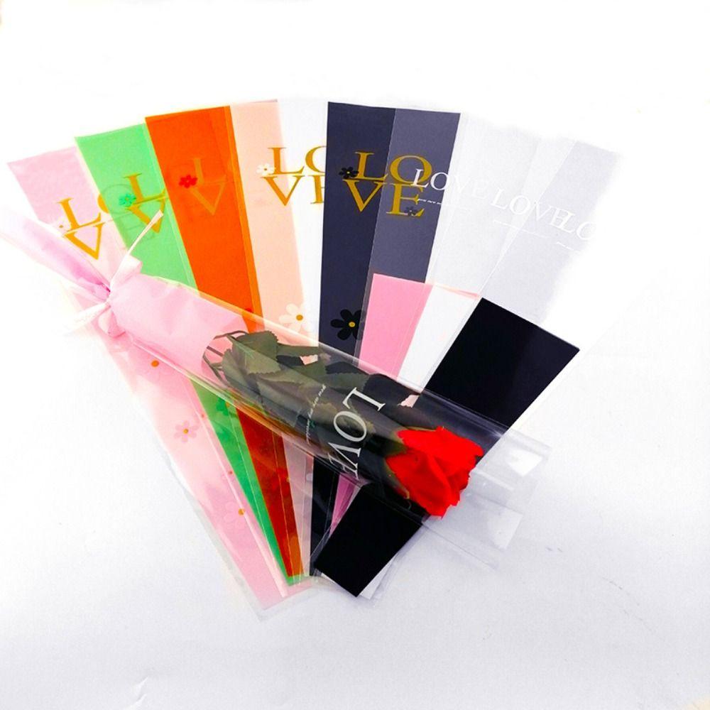 50Pcs Single Flower Flower Wrapping Bag Love Single Rose Sleeves New Bouquet Wrapper Party Supplies