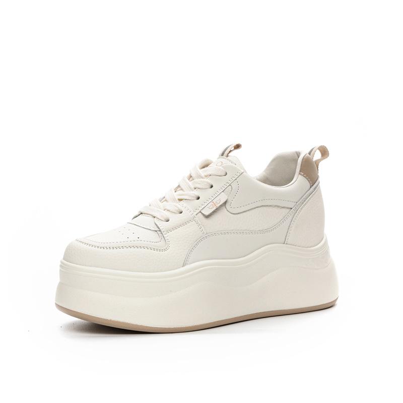 Fashion 8cm Genuine Leather Platform Wedge Shoes Chunky Sneaker White Casual Shoes Comfortable Breathable Spring Autumn Winter Shoes