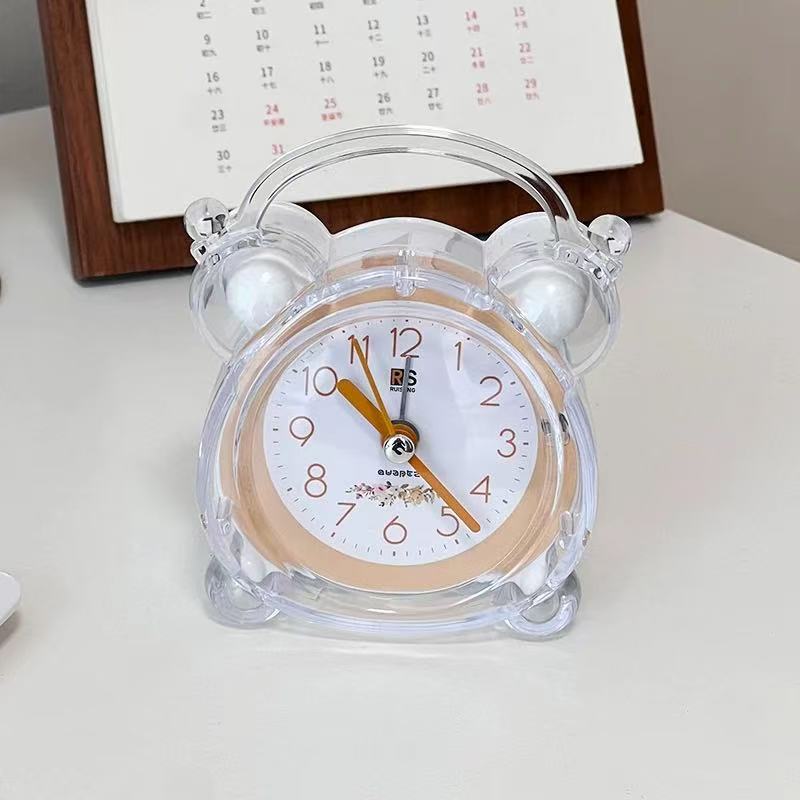 Cute Crystal Transparent Alarm Clock Children Student Creative with Night Light Bedroom Dormitory Desktop Clock