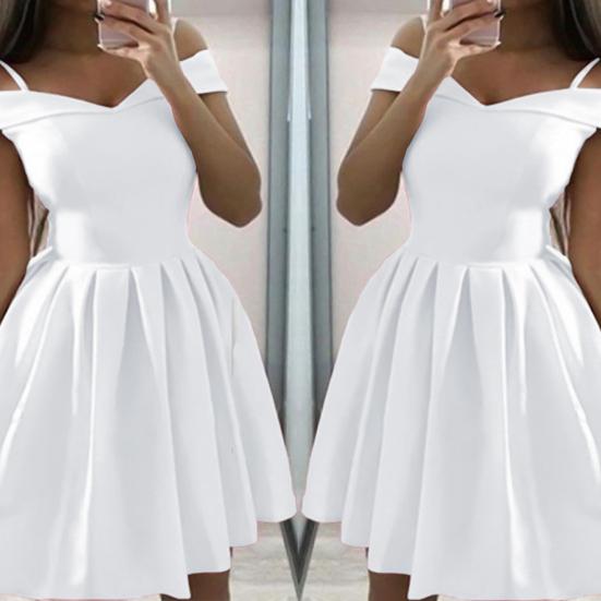 Женские юбки больших размеров, женское платье, однотонное плиссированное мини-вечернее платье с открытыми плечами на весну