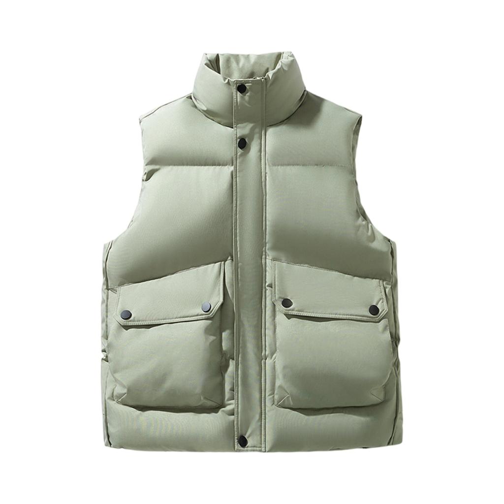 Men's Solid-color Casual Vest, Men's And Women's Style Zipper Stand-up Collar With Cotton Warm Sleeveless Vest