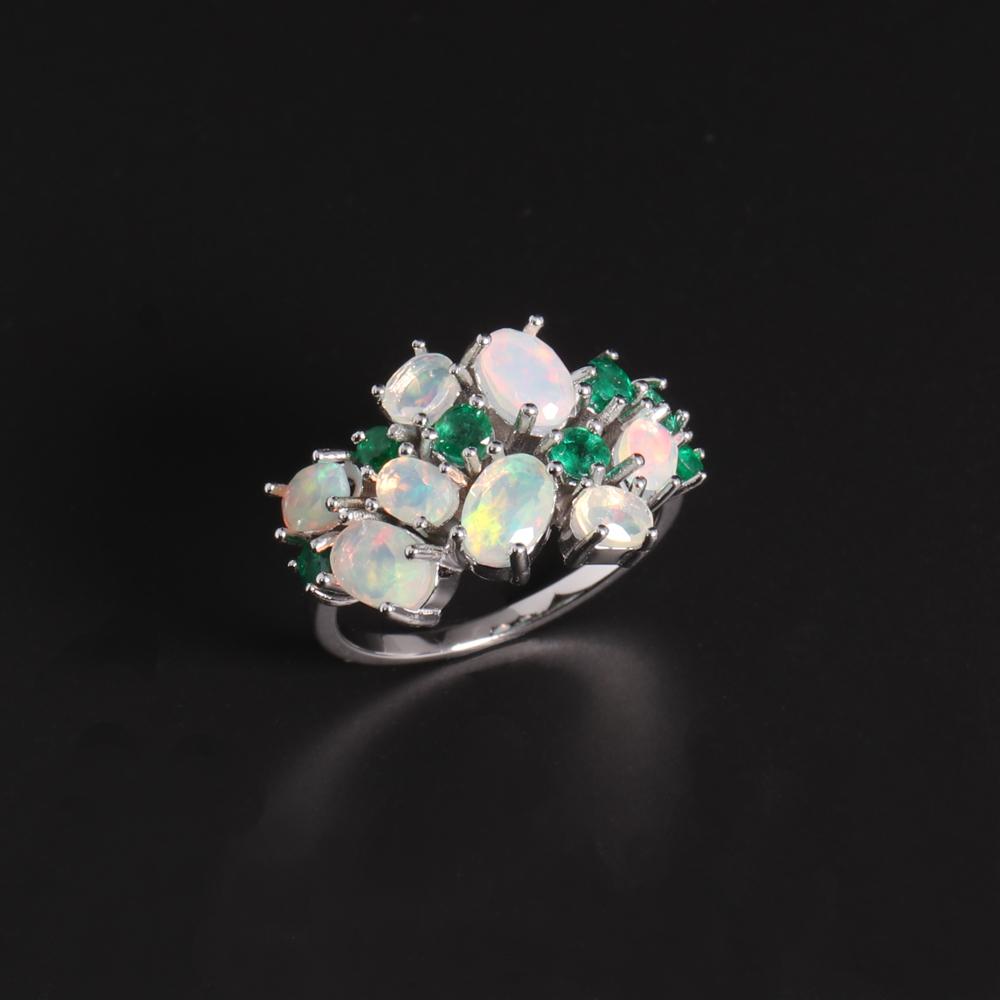 New Design Fancy Opal Emerald Jewelry Set Natural Gemstone 925 Sterling Silver Ring Clasp Earring Women Nice Gift