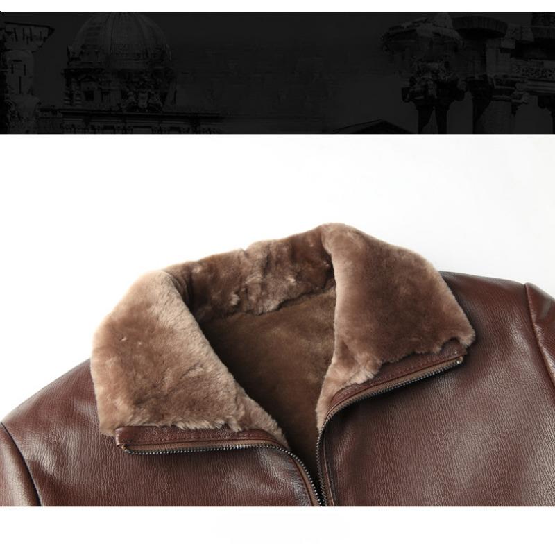 Зимняя меховая интегрированная шерстяная подкладка из овчины, натуральная кожа, мужская шуба средней длины для папы