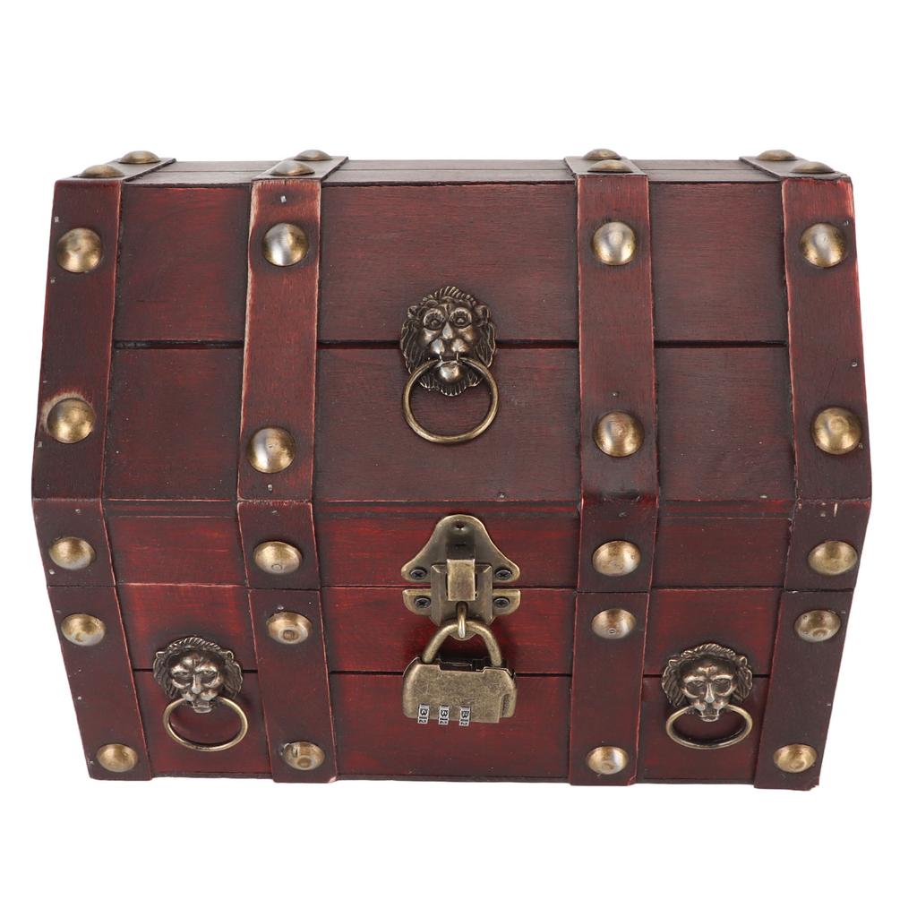 Treasure Chest Storage Box with Combination Lock Handcraft Exquisite Wood Treasure Box for Jewelry