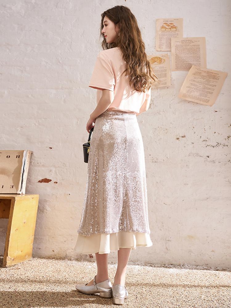 Mishow Women Skirt 2024 New Spring High Waist Elegant Niche Design All-match Sequins A-line Skirts MXD11B0203