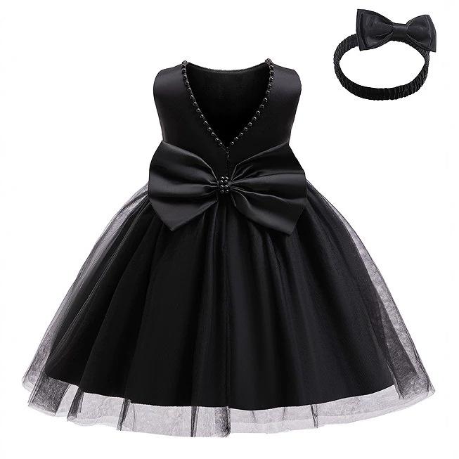 European & American Girl's Sleeveless Bow Backless Gown for Weddings, Bridesmaids, Evenings, or Christenings