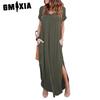 Сексуальное женское платье размера плюс 5XL, летнее однотонное повседневное платье макси с коротким рукавом для женщин, длинное платье, женские платья