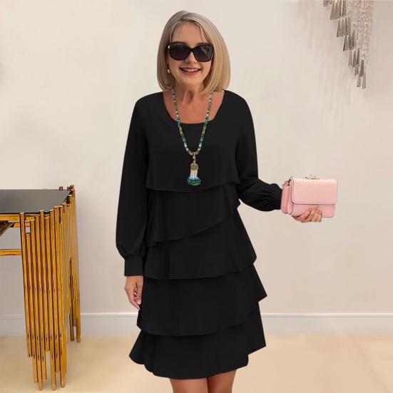 Женское платье однотонное многослойное платье-торт круглый вырез длинный рукав мини-платье для отпуска клубная одежда