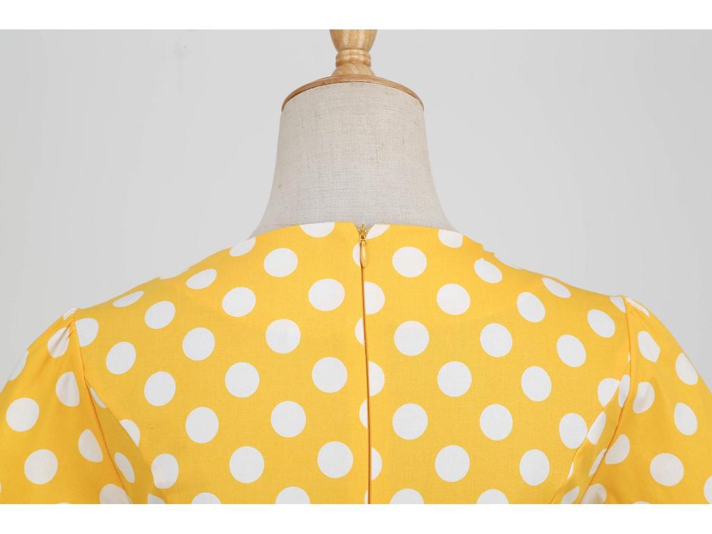Polka Dot High-Waisted Midi Swing Dress with Short Sleeves