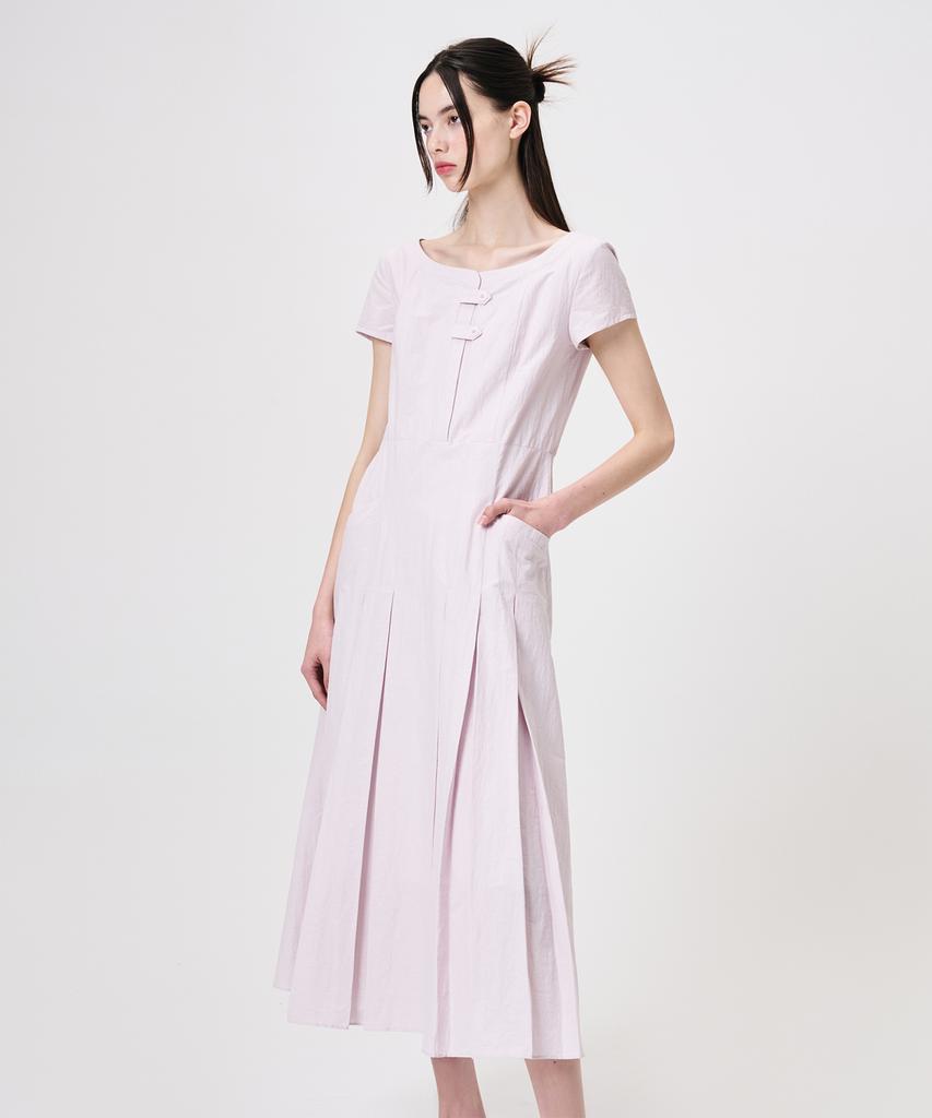 Etmont Linen Pleats Dress, Lavender Pink