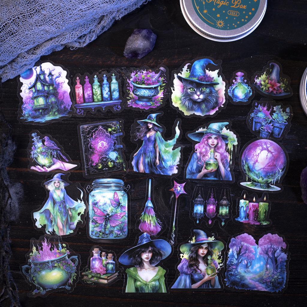 50 Pcs Witch's Magic Box Theme Iron box shape Stickers PET sticker DIY diary decoration sticker album scrapbooking Junk Journal