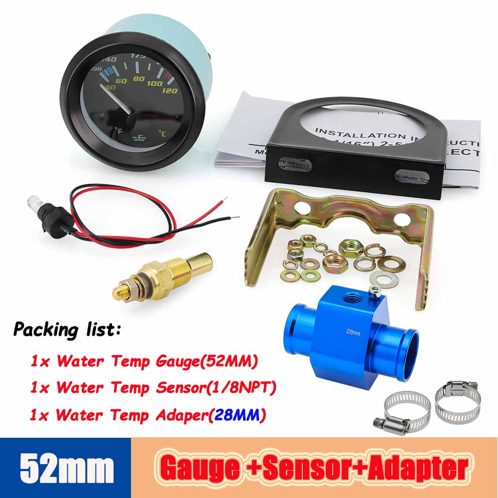 40-120℃/100-250℉ двойной измеритель температуры мотоцикла 52 мм автоматический датчик температуры с адаптером датчика 1/8NPT для бензинового автомобиля