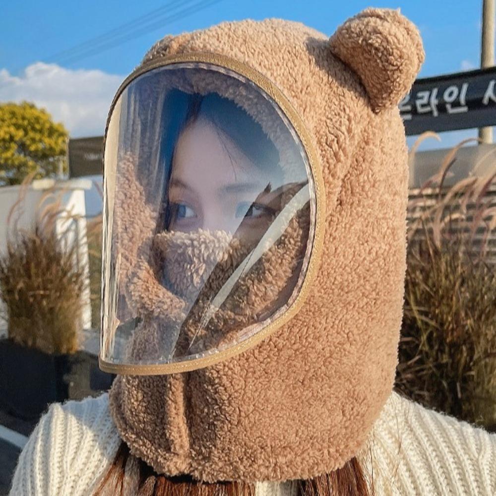 Warm Riding Face Mask Thickened Plush Pullover Hat Fashionable Full Face Cover Hats Riding