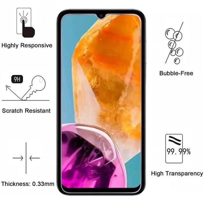 Закаленное стекло для Samsung Galaxy M15 5G [Упаковка 4 шт.] Защитная пленка для экрана Phonillico