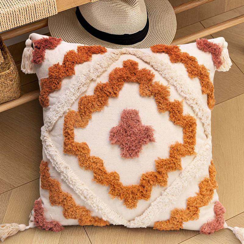 Бохо Наволочка Декоративная Подушка Геометрическая Цветная Тканая С Кисточками Фермерский Дом