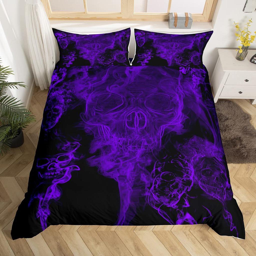 Gothic Skeleton Duvet Cover Set Pillowcase Skull Smoking Bedding Set,Soft Comfortable Duvet Cover For Bedroom